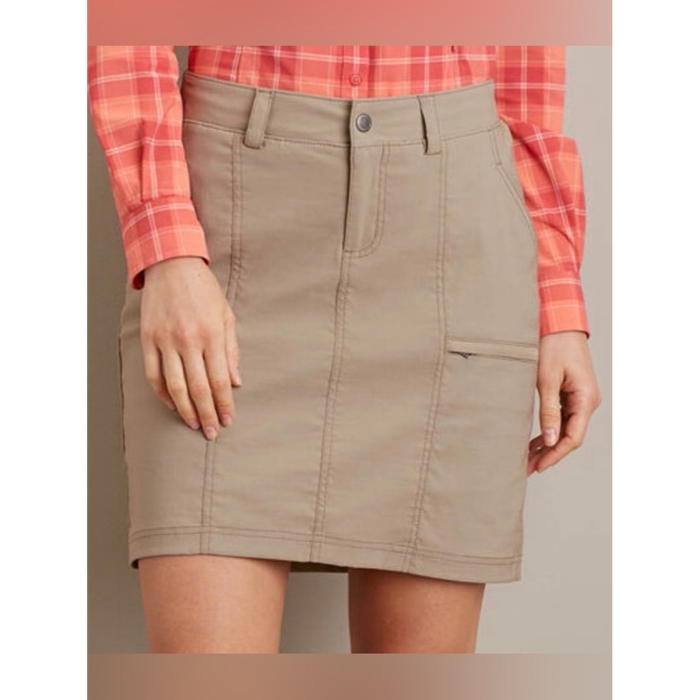 Duluth Trading Co Dry on the Fly Skort Tan Khaki Hiking Outdoor Skirt Women 4